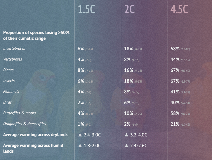 Proportion of species losing 50% of their climactic range, Carbon Brief